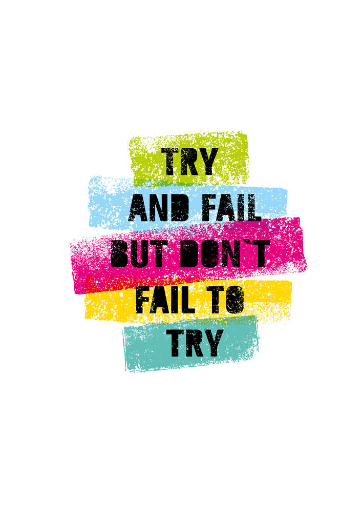 картина-постер Мотивационная фраза "Try and fail but never fail to try" в пастельных тонах