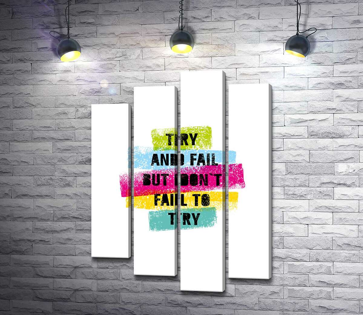 модульна картина Мотиваційна фраза "Try and fail but never fail to try" у пастельних тонах (Модуль №3)