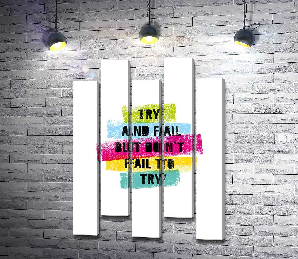 модульна картина Мотиваційна фраза "Try and fail but never fail to try" у пастельних тонах (Модуль №30)