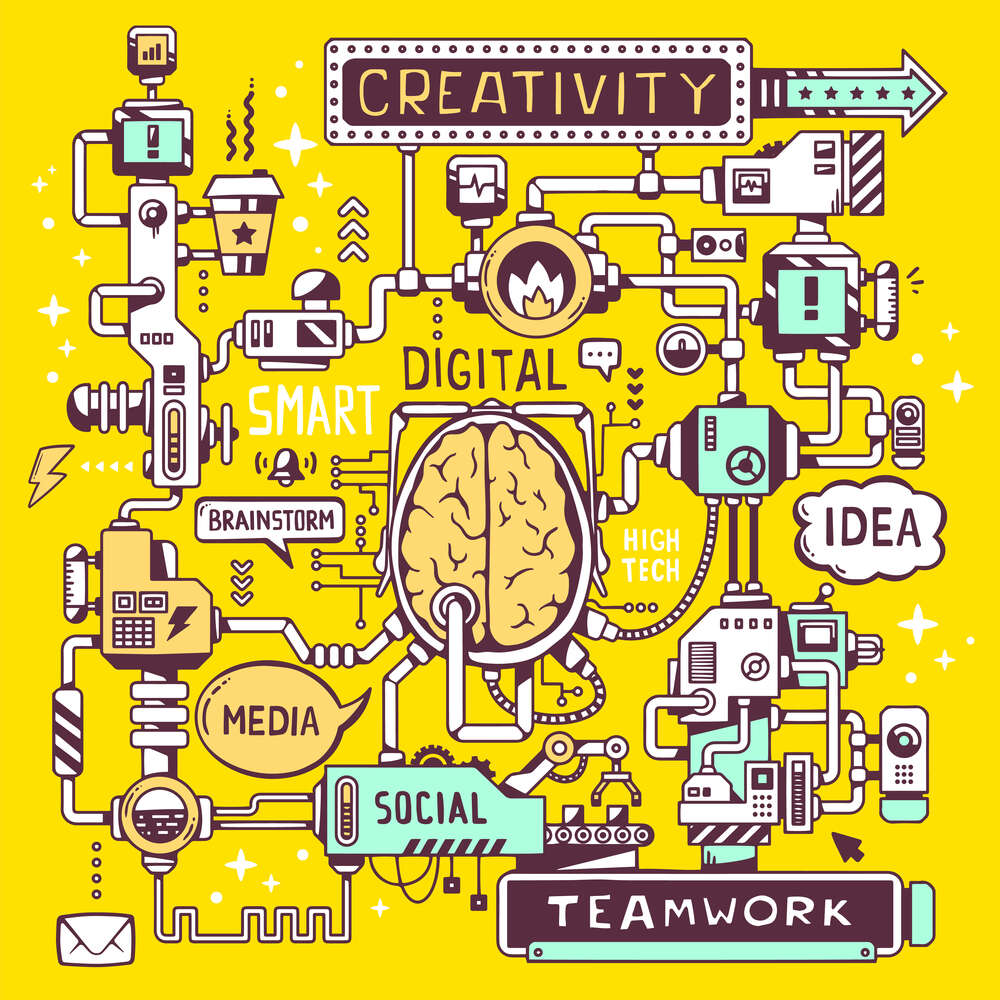 картина-постер Технологическая схема креативной работы мозга