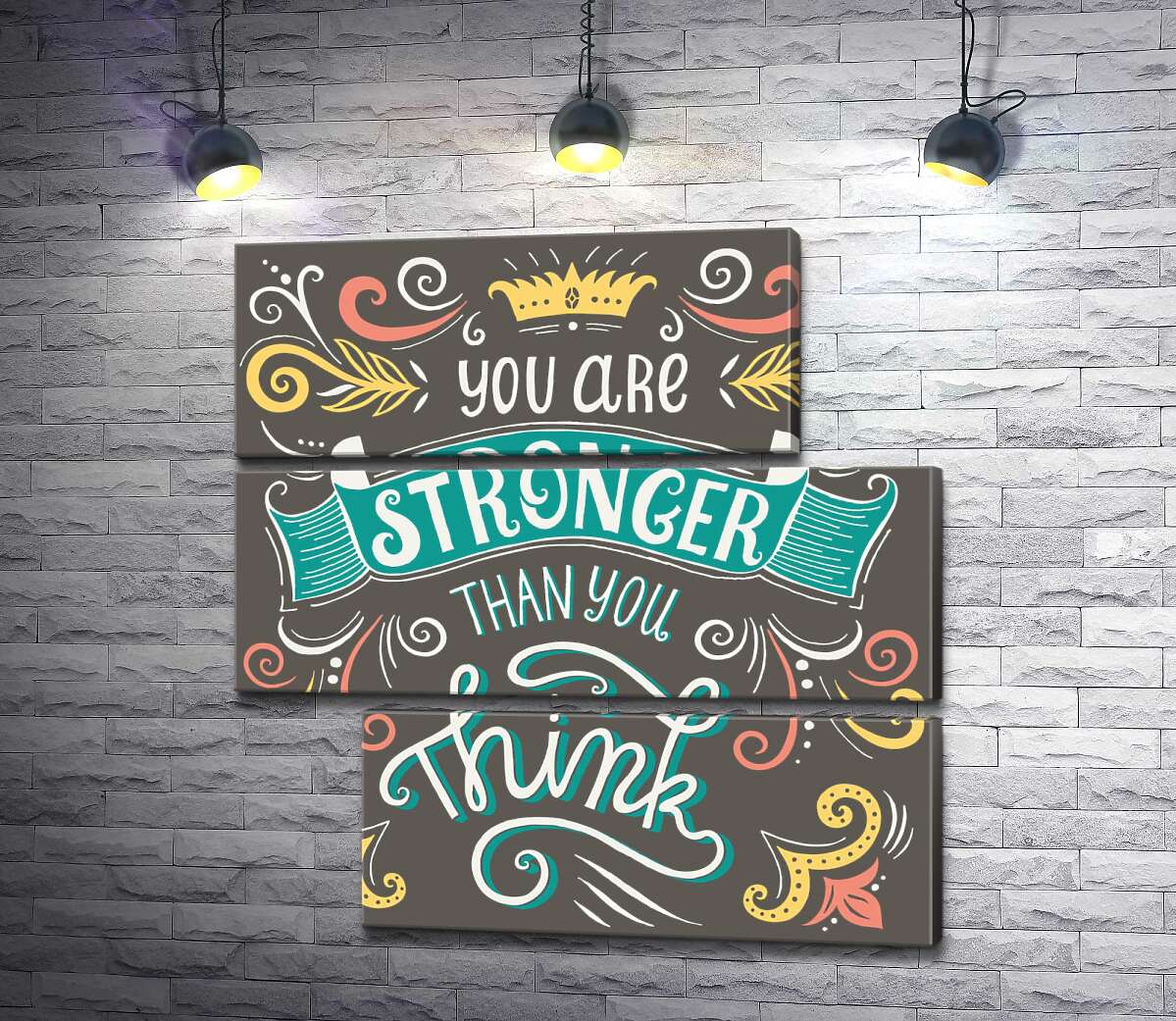модульная картина Фраза "you are stronger than you think" с цветочными узорами (Модуль №16)