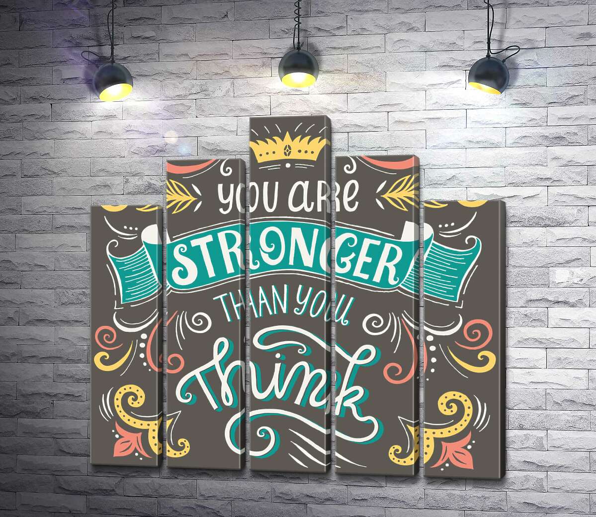 модульна картина Фраза "you are stronger than you think" з квітковими візерунками (Модуль №29)