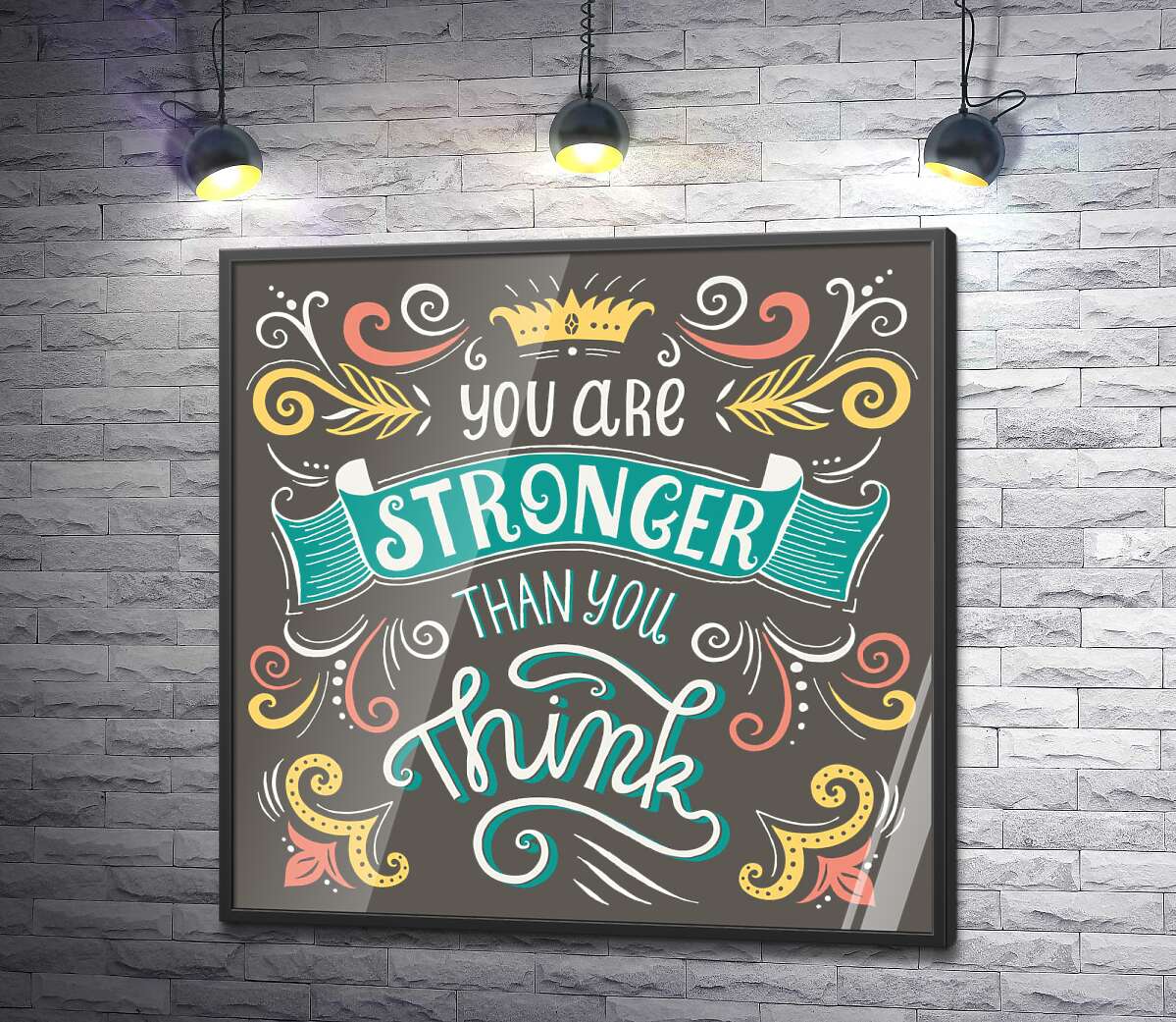 постер Фраза "you are stronger than you think" з квітковими візерунками