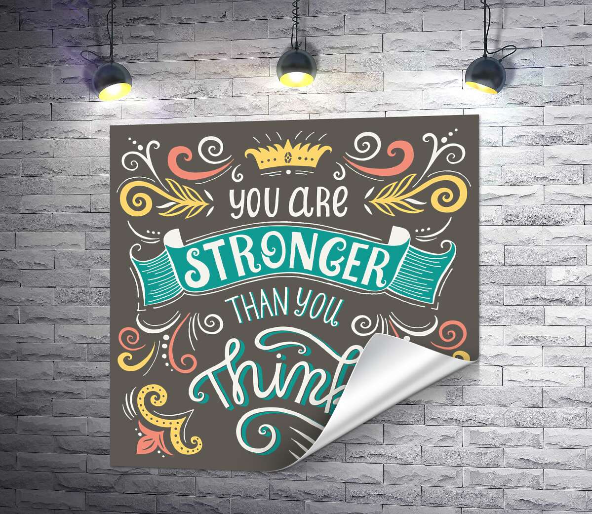 печать Фраза "you are stronger than you think" с цветочными узорами
