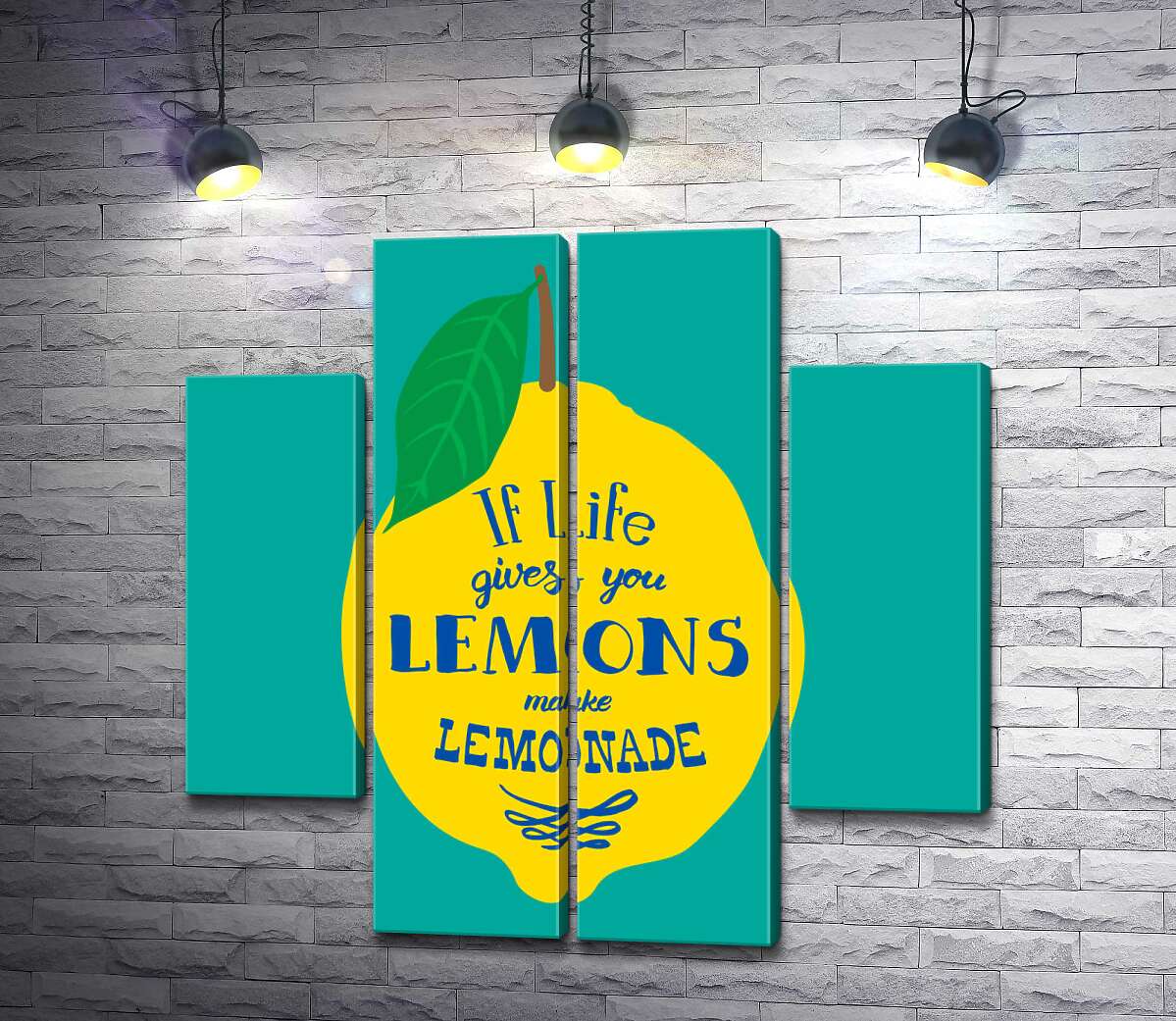 модульная картина Мотивация на ярком изображении лимона "if life gives you lemons make lemonade" (Модуль №20)