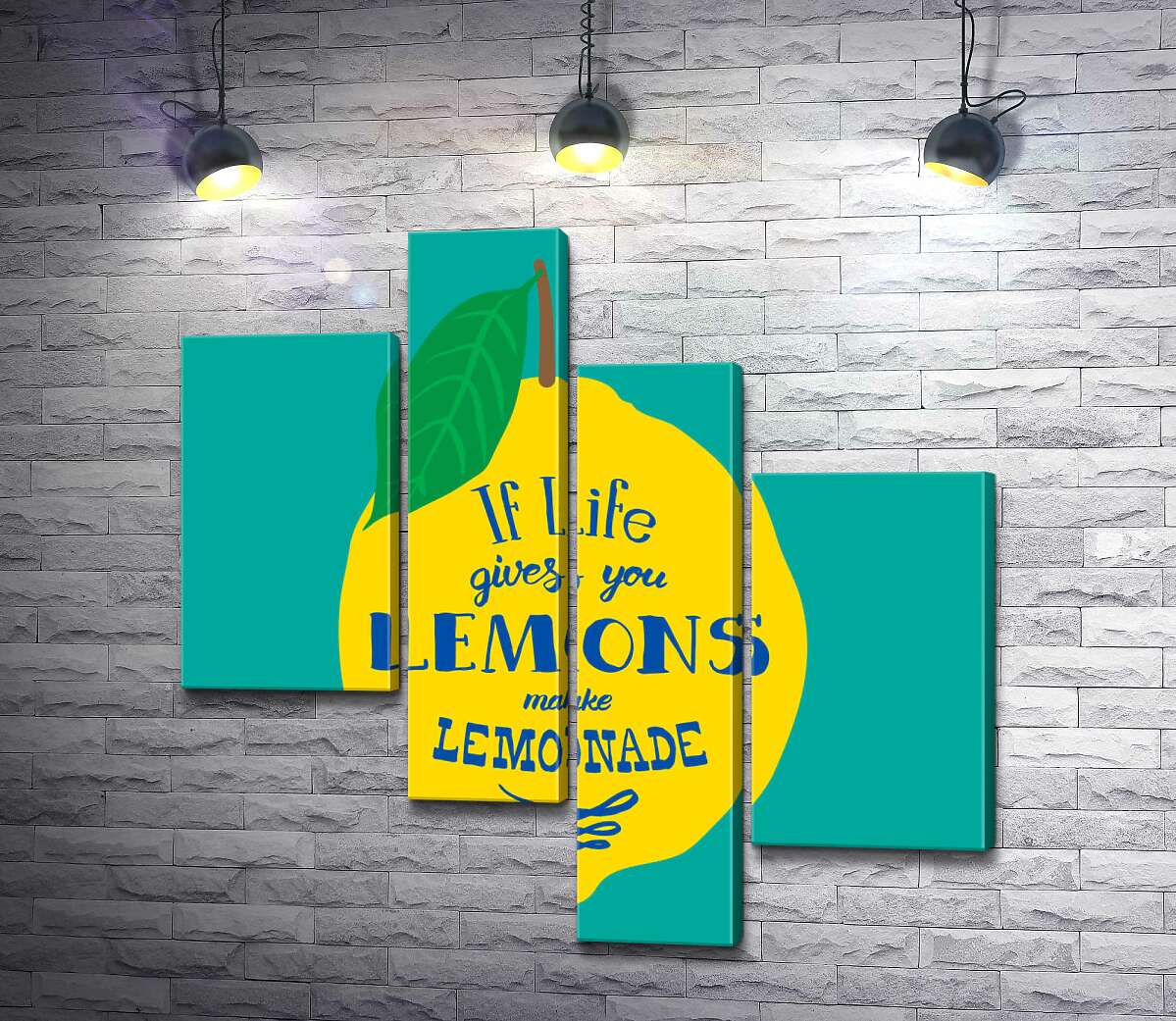 модульная картина Мотивация на ярком изображении лимона "if life gives you lemons make lemonade" (Модуль №21)