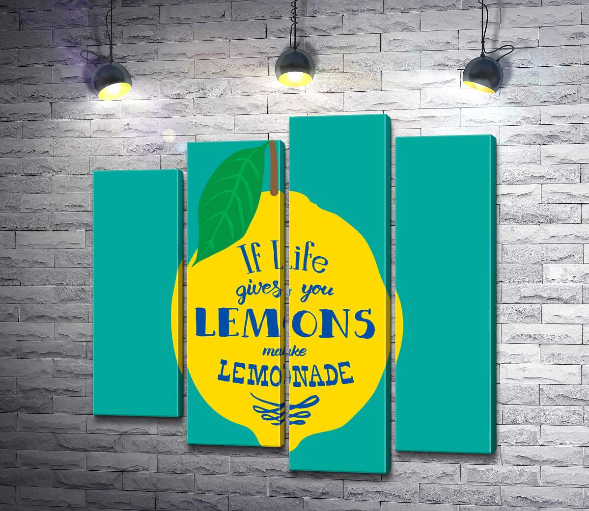 модульная картина Мотивация на ярком изображении лимона "if life gives you lemons make lemonade" (Модуль №3)