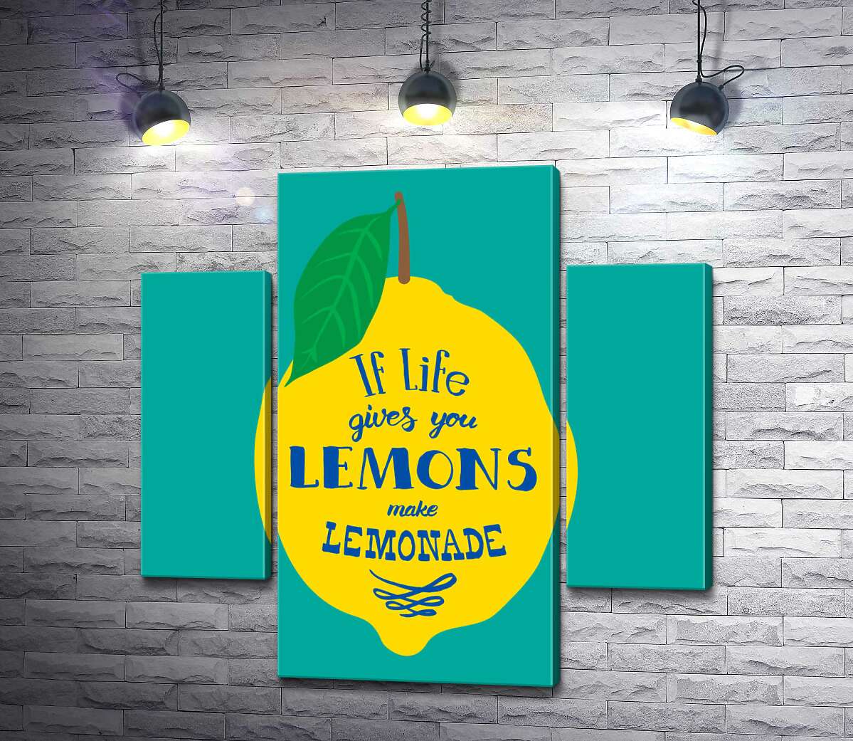 модульная картина Мотивация на ярком изображении лимона "if life gives you lemons make lemonade" (Модуль №5)