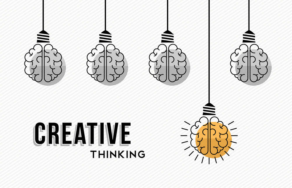картина-постер Гирлянда из лампочек над фразой "creative thinking"