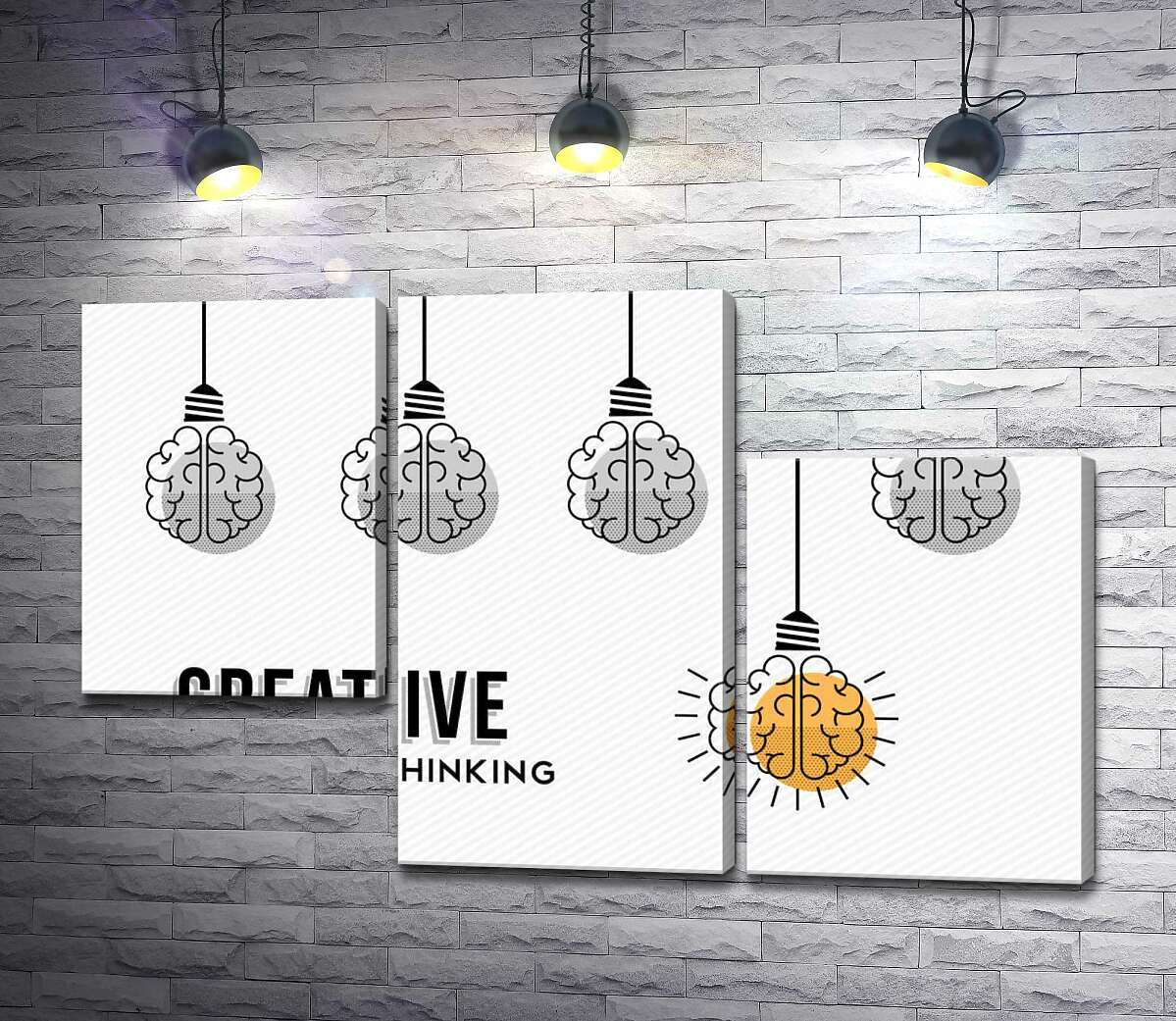 модульная картина Гирлянда из лампочек над фразой "creative thinking" (Модуль №13)