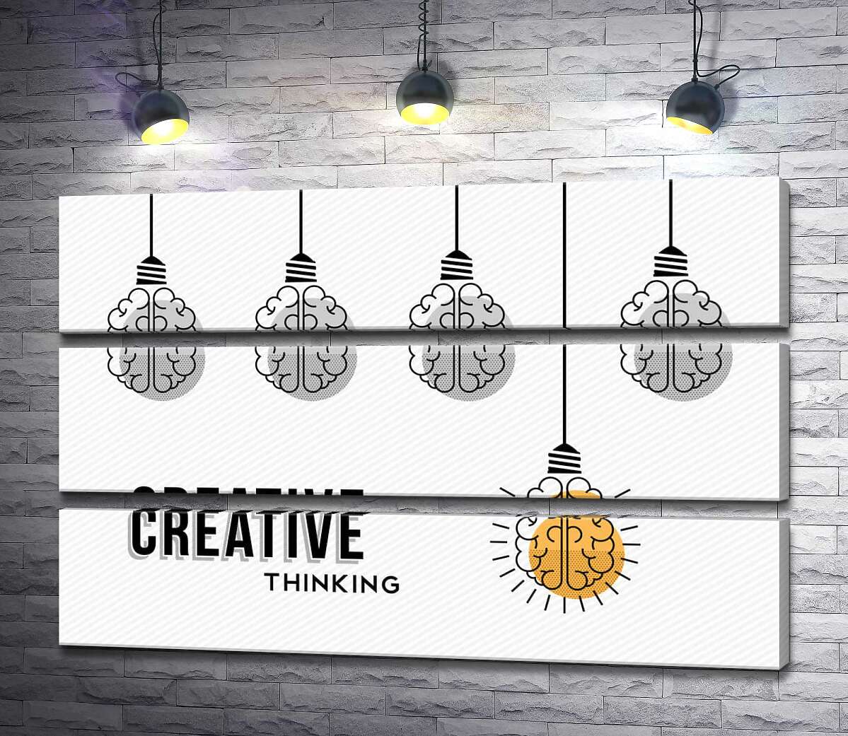модульная картина Гирлянда из лампочек над фразой "creative thinking" (Модуль №15)