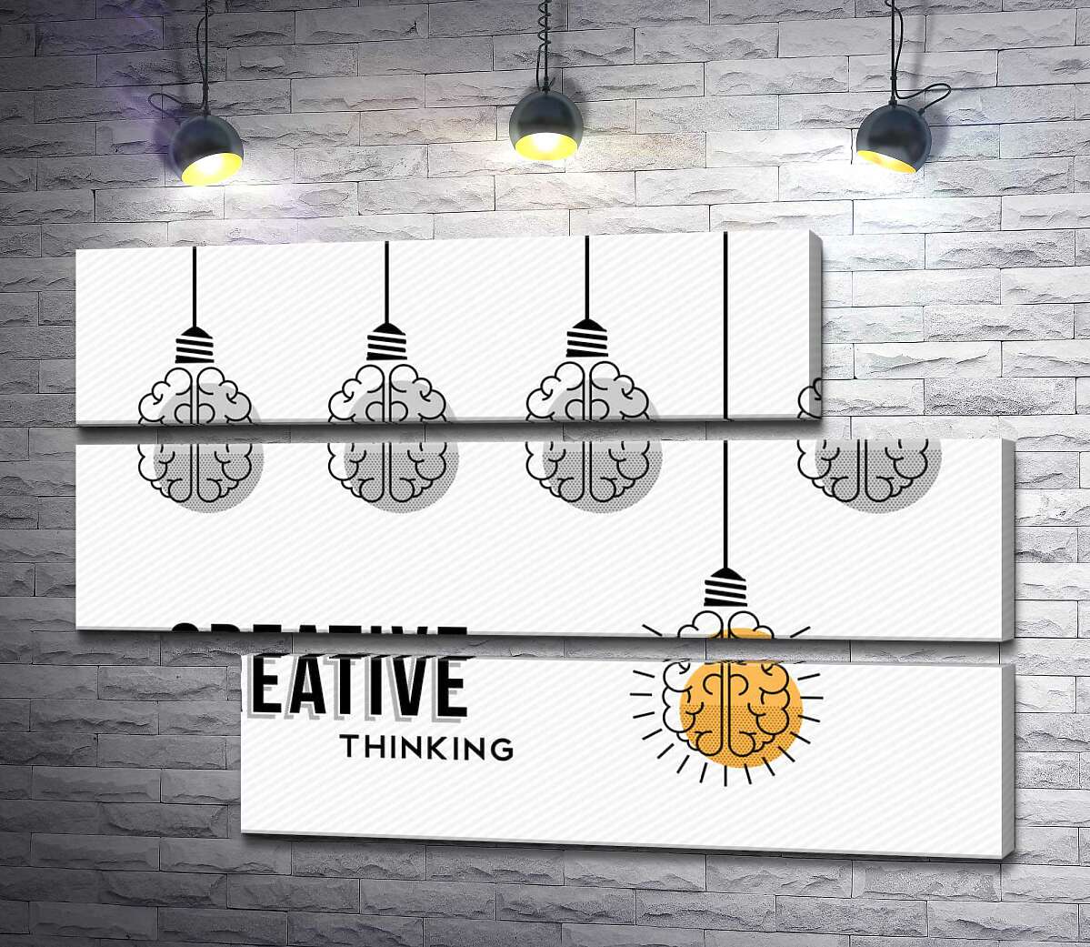 модульная картина Гирлянда из лампочек над фразой "creative thinking" (Модуль №16)