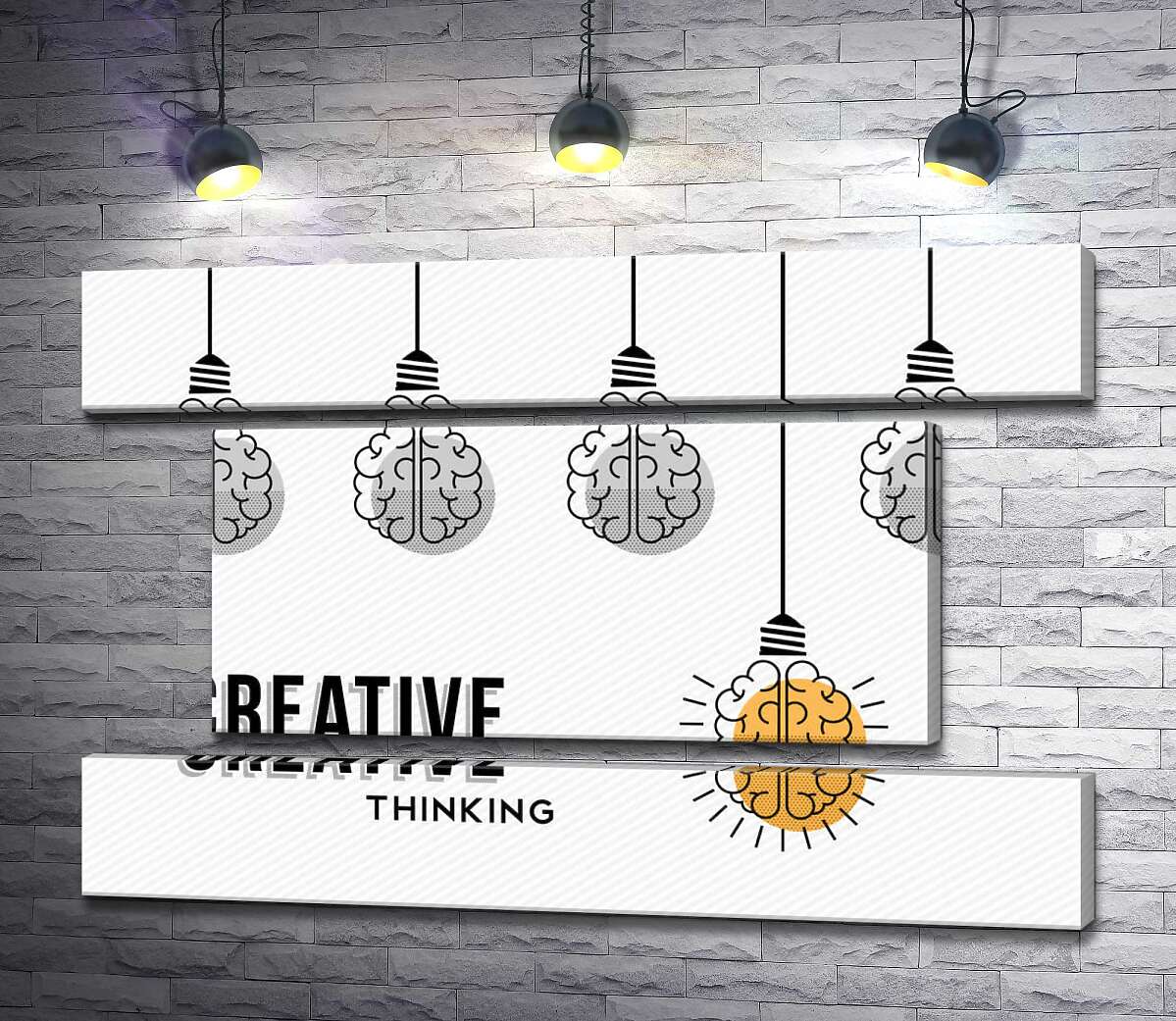 модульна картина Гірлянда із лампочок над фразою "creative thinking" (Модуль №18)