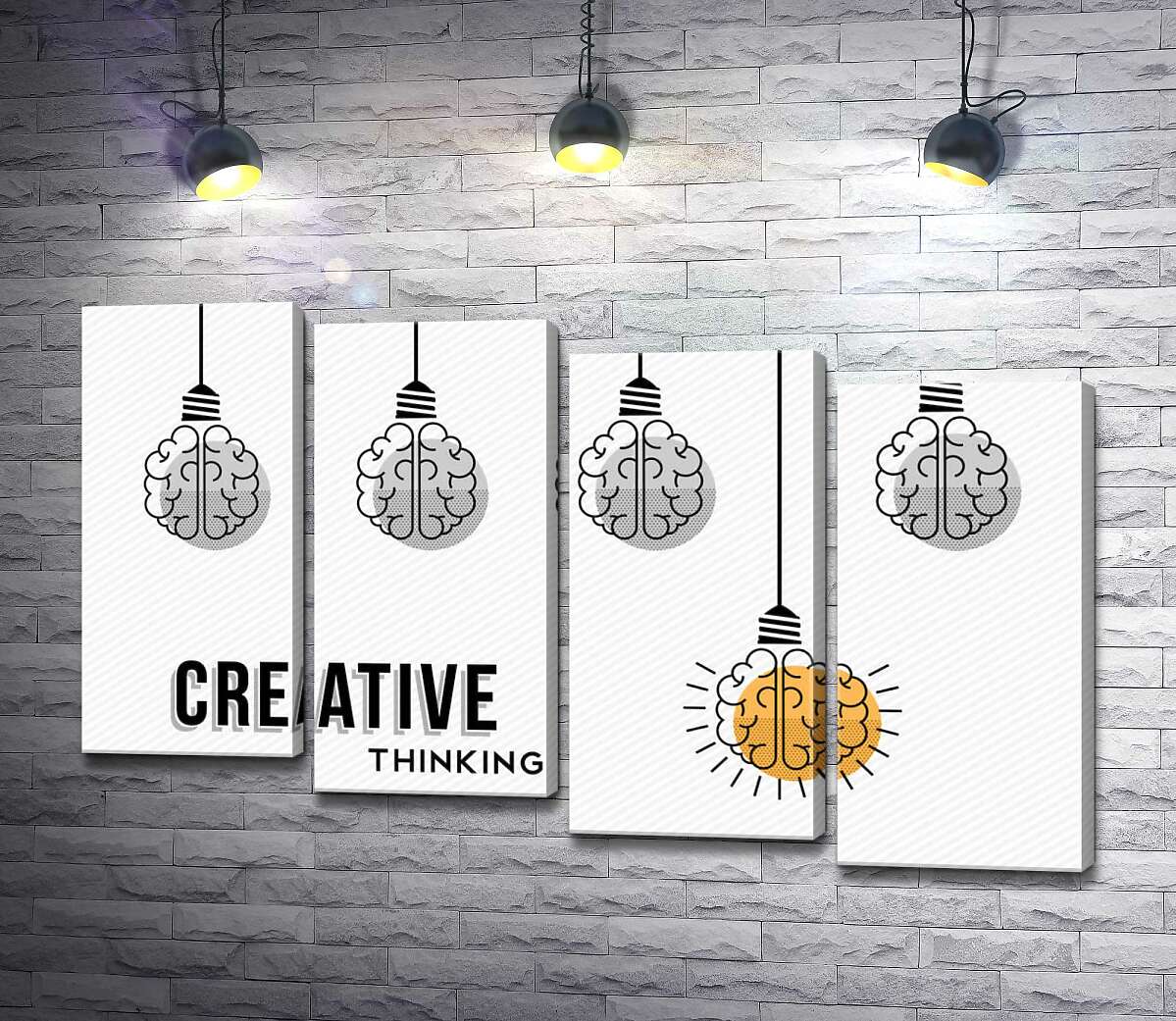 модульная картина Гирлянда из лампочек над фразой "creative thinking" (Модуль №19)