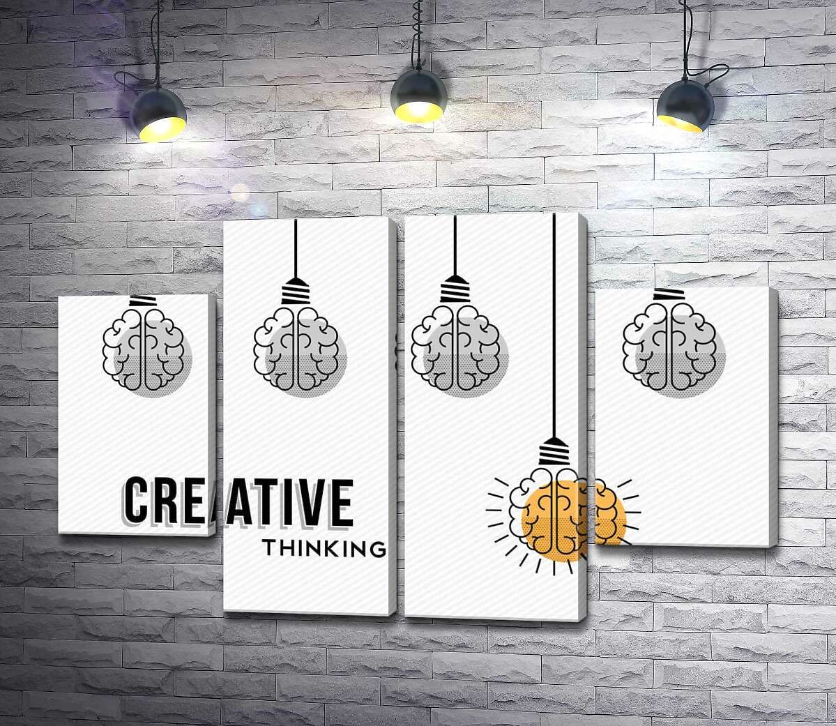 модульная картина Гирлянда из лампочек над фразой "creative thinking" (Модуль №20)