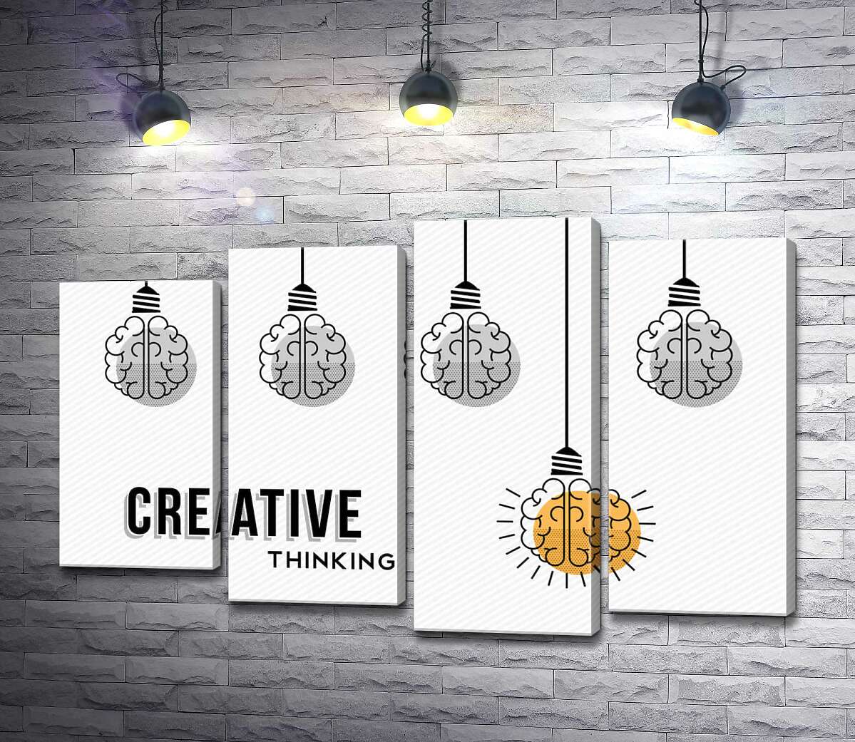 модульна картина Гірлянда із лампочок над фразою "creative thinking" (Модуль №3)