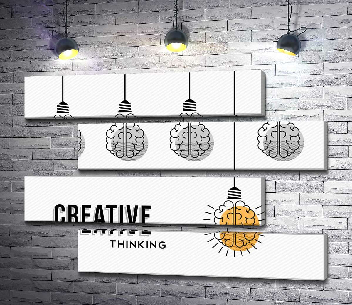 модульная картина Гирлянда из лампочек над фразой "creative thinking" (Модуль №23)