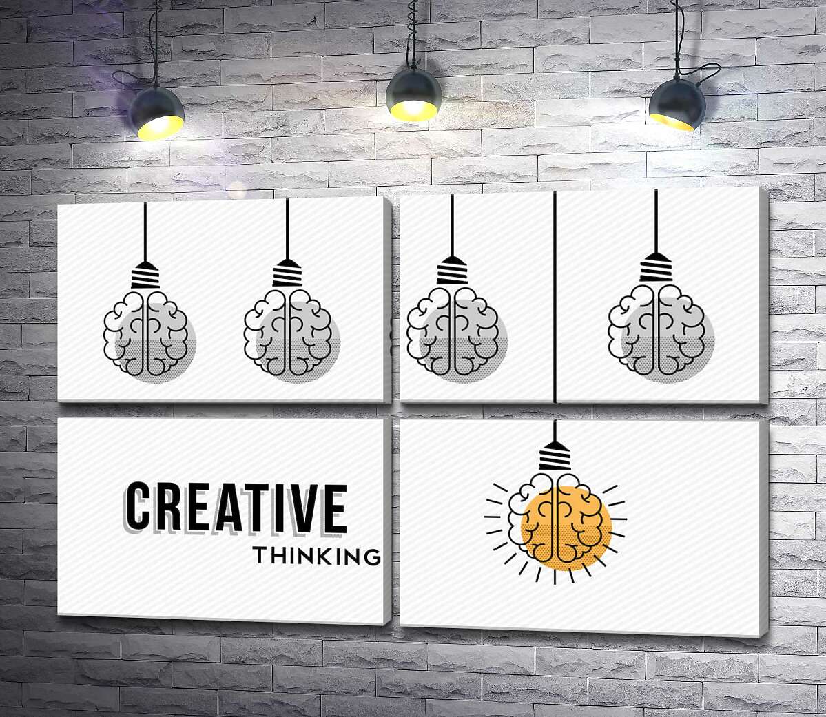 модульна картина Гірлянда із лампочок над фразою "creative thinking" (Модуль №25)