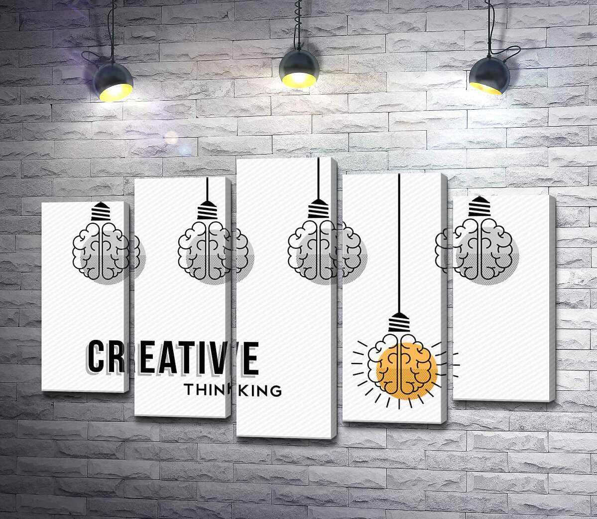 модульна картина Гірлянда із лампочок над фразою "creative thinking" (Модуль №4)
