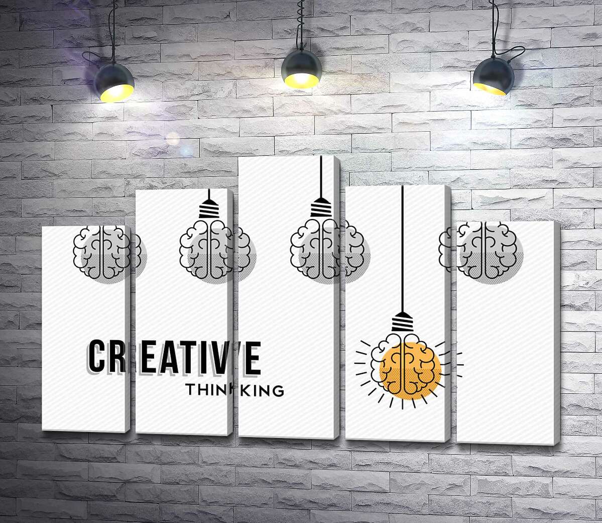 модульная картина Гирлянда из лампочек над фразой "creative thinking" (Модуль №29)