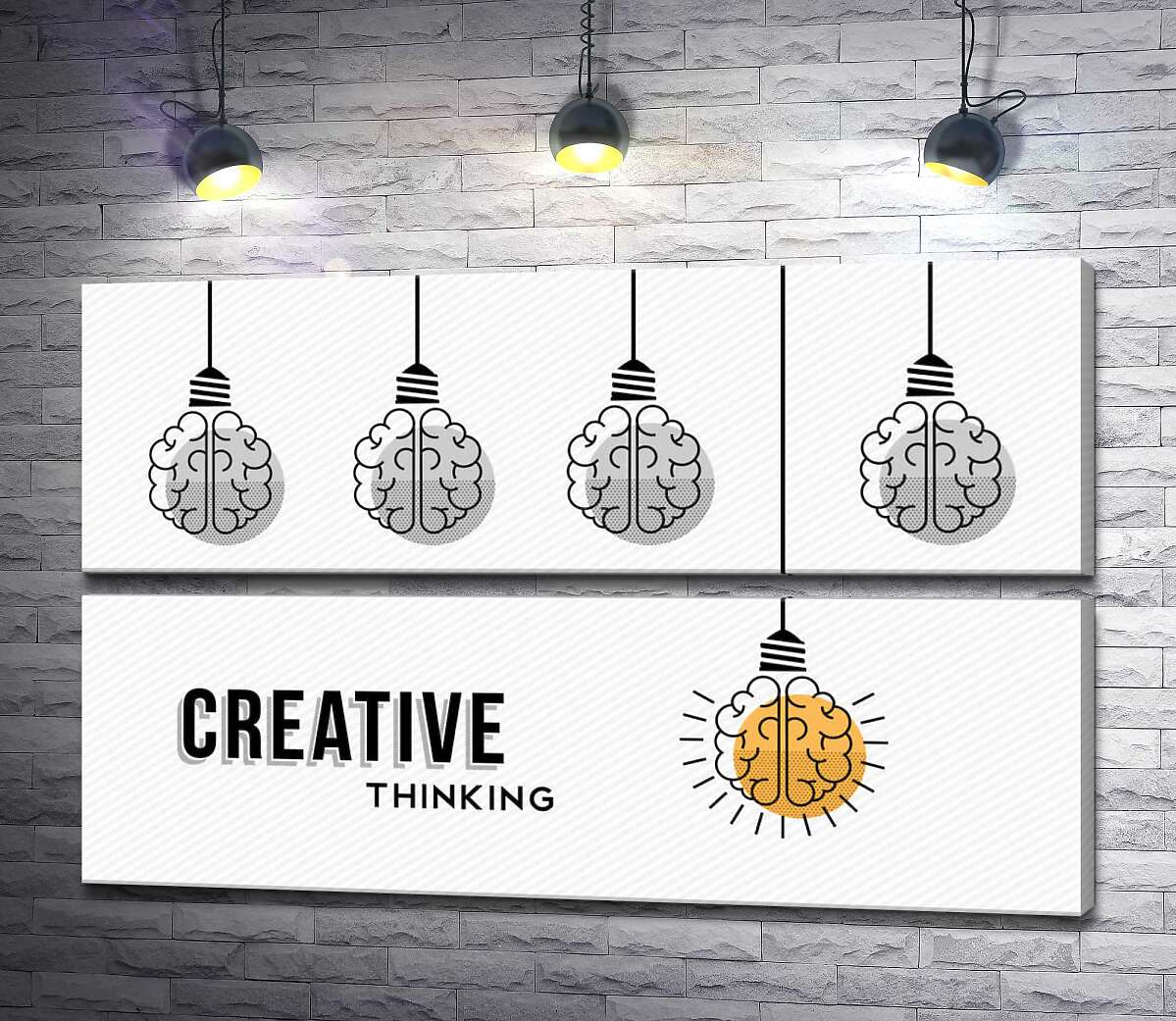 модульная картина Гирлянда из лампочек над фразой "creative thinking" (Модуль №7)