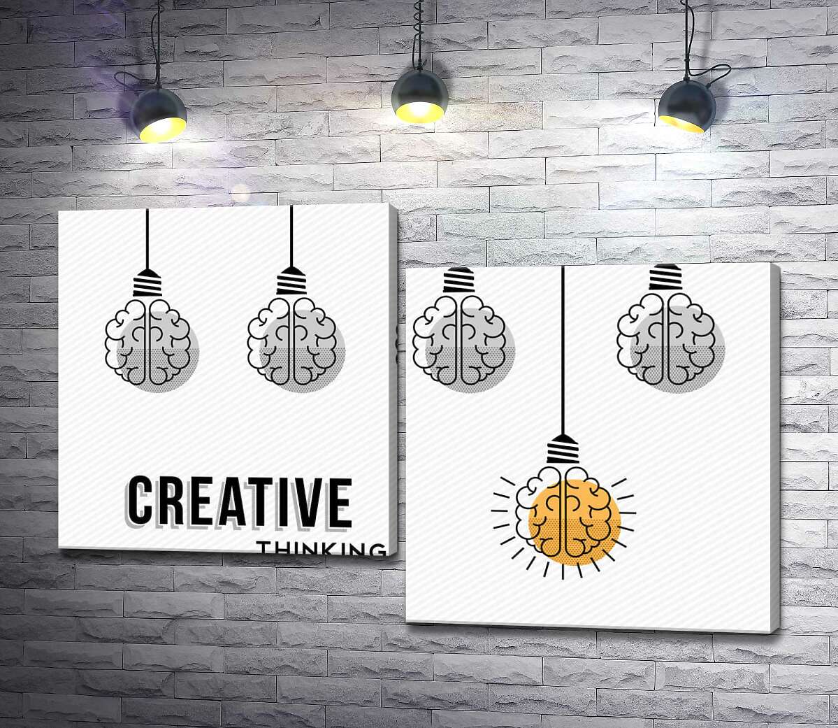 модульна картина Гірлянда із лампочок над фразою "creative thinking" (Модуль №9)