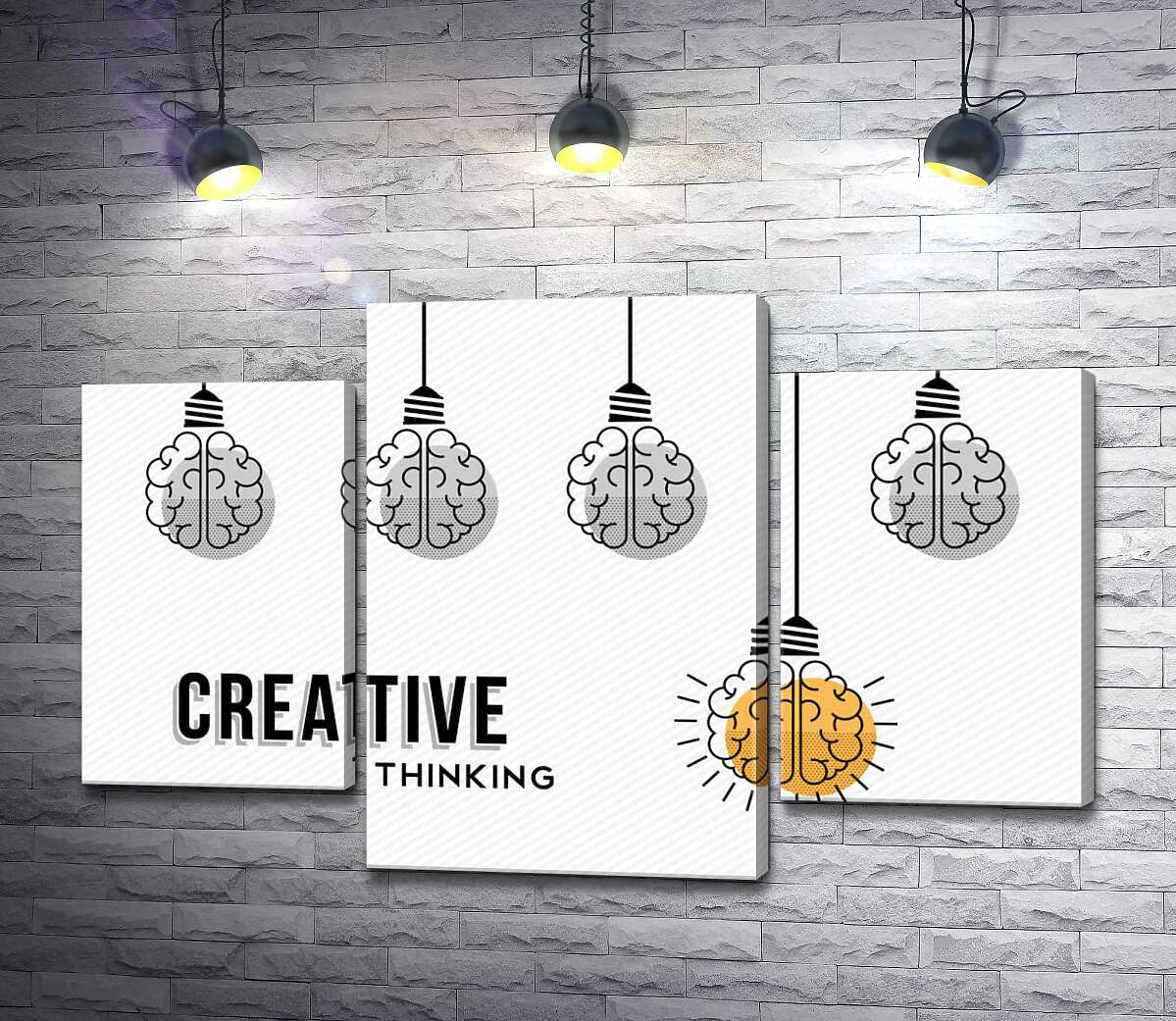 модульна картина Гірлянда із лампочок над фразою "creative thinking" (Модуль №10)