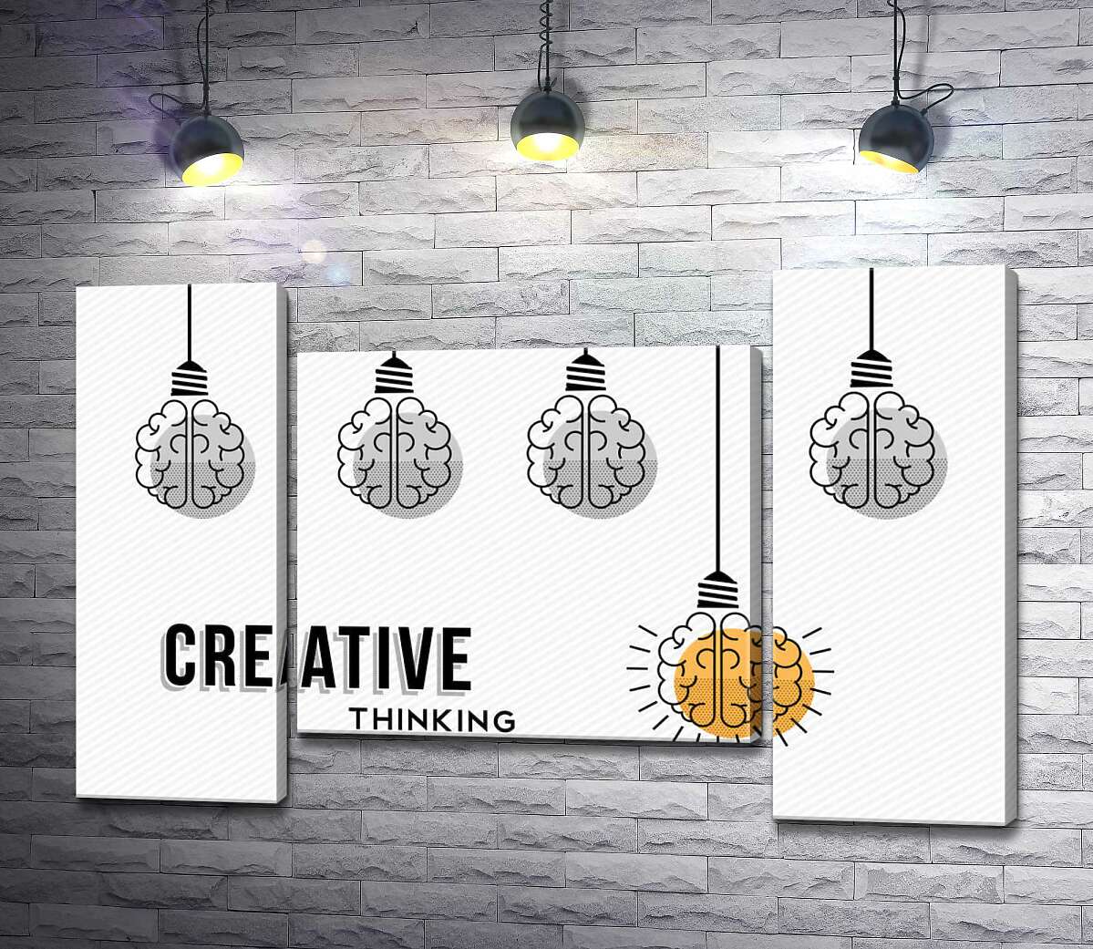 модульна картина Гірлянда із лампочок над фразою "creative thinking" (Модуль №11)