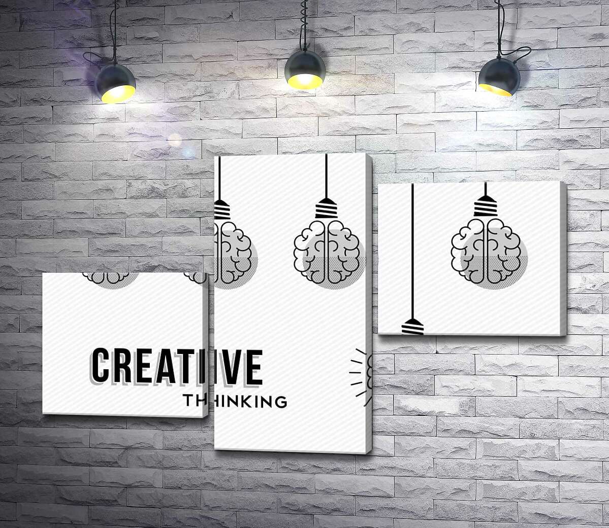 модульная картина Гирлянда из лампочек над фразой "creative thinking" (Модуль №12)