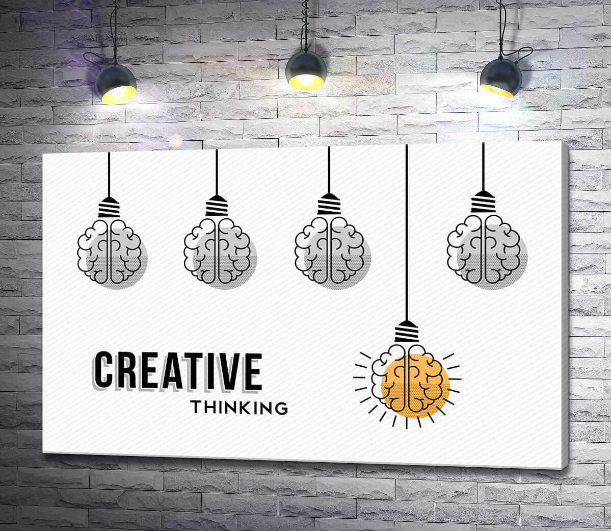 картина Гирлянда из лампочек над фразой "creative thinking"