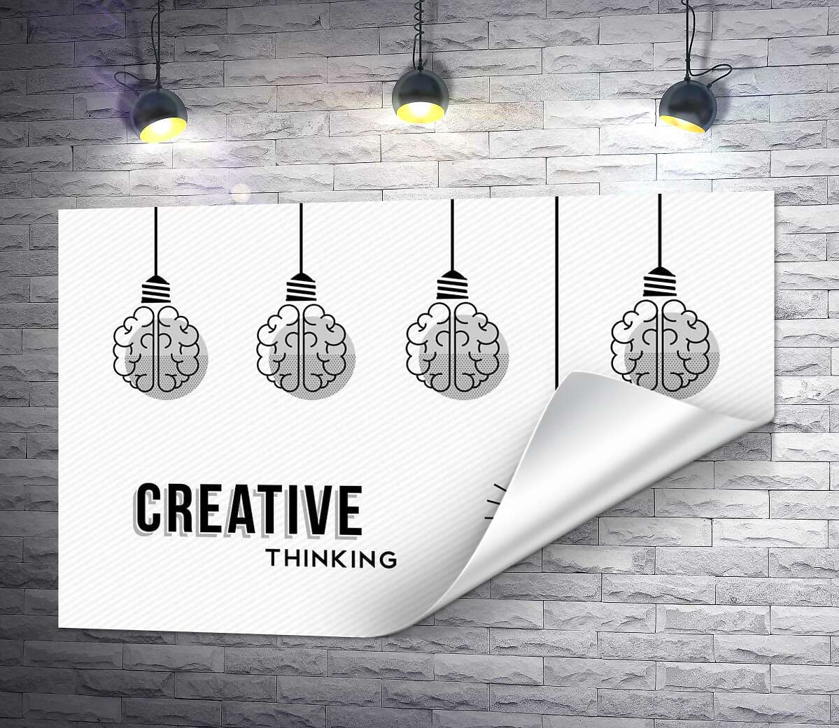 печать Гирлянда из лампочек над фразой "creative thinking"