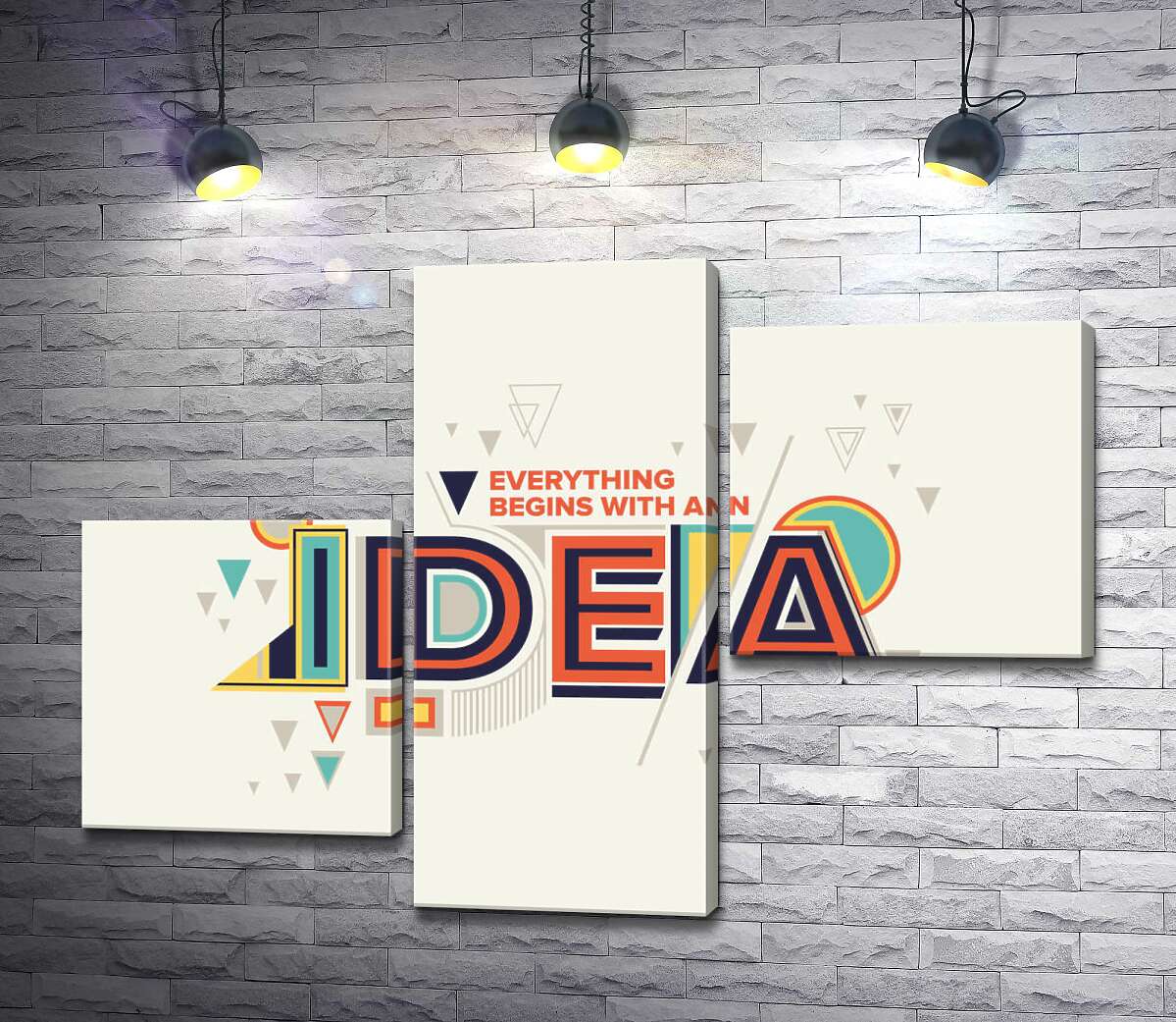 модульна картина Геометричне оформлення фрази "everything begins with an idea" (Модуль №12)