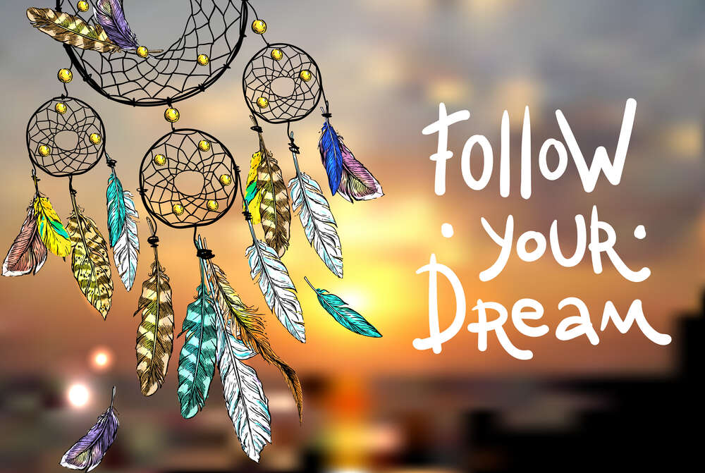 картина-постер Индейский ловец снов рядом с фразой "follow your dream"