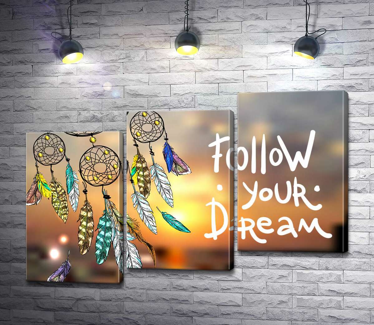 модульна картина Індіанський ловець снів поряд з фразою "follow your dream" (Модуль №14)