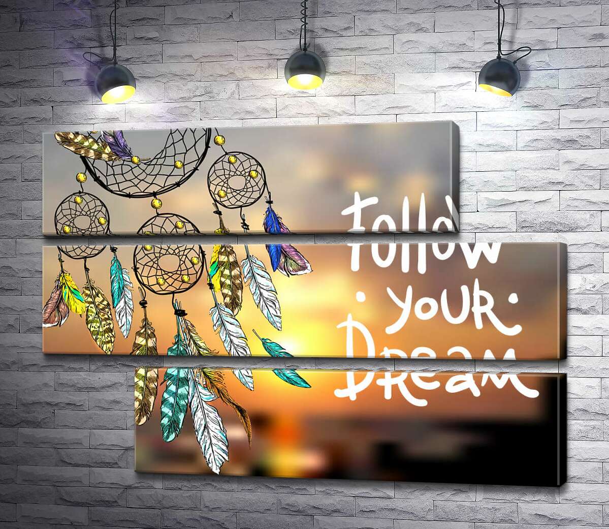 модульна картина Індіанський ловець снів поряд з фразою "follow your dream" (Модуль №16)