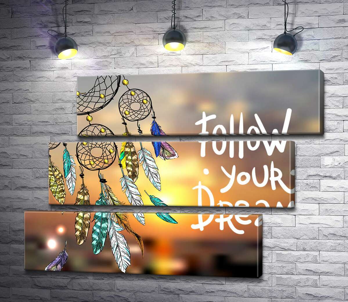 модульная картина Индейский ловец снов рядом с фразой "follow your dream" (Модуль №17)