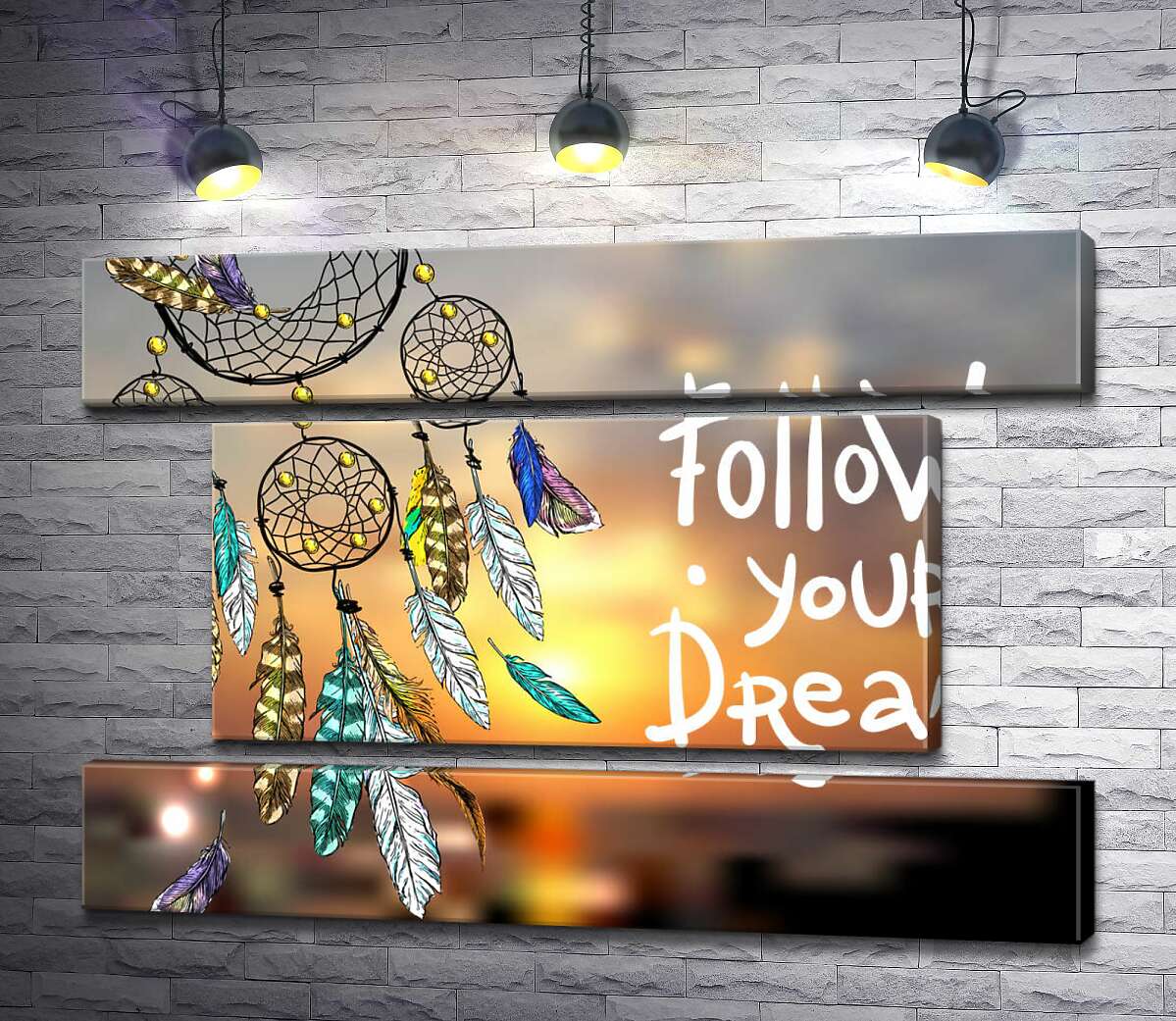 модульная картина Индейский ловец снов рядом с фразой "follow your dream" (Модуль №18)