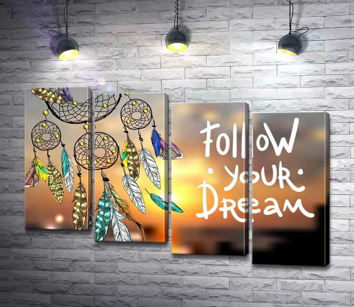 модульна картина Індіанський ловець снів поряд з фразою "follow your dream" (Модуль №19)