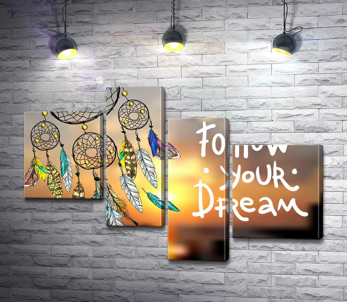 модульная картина Индейский ловец снов рядом с фразой "follow your dream" (Модуль №21)