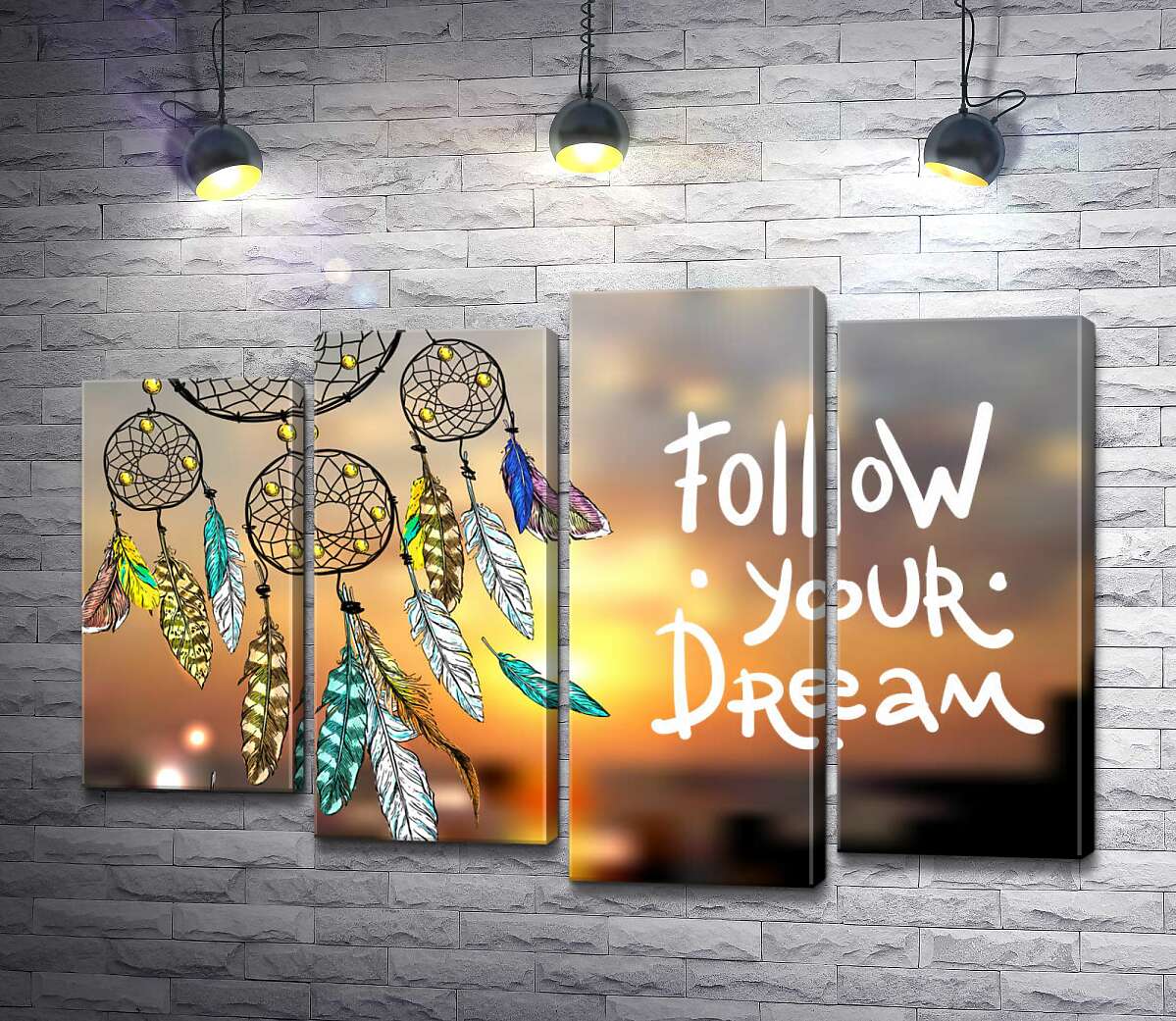 модульна картина Індіанський ловець снів поряд з фразою "follow your dream" (Модуль №3)