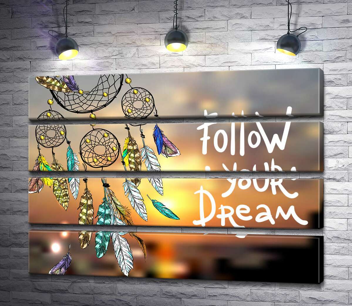модульна картина Індіанський ловець снів поряд з фразою "follow your dream" (Модуль №22)