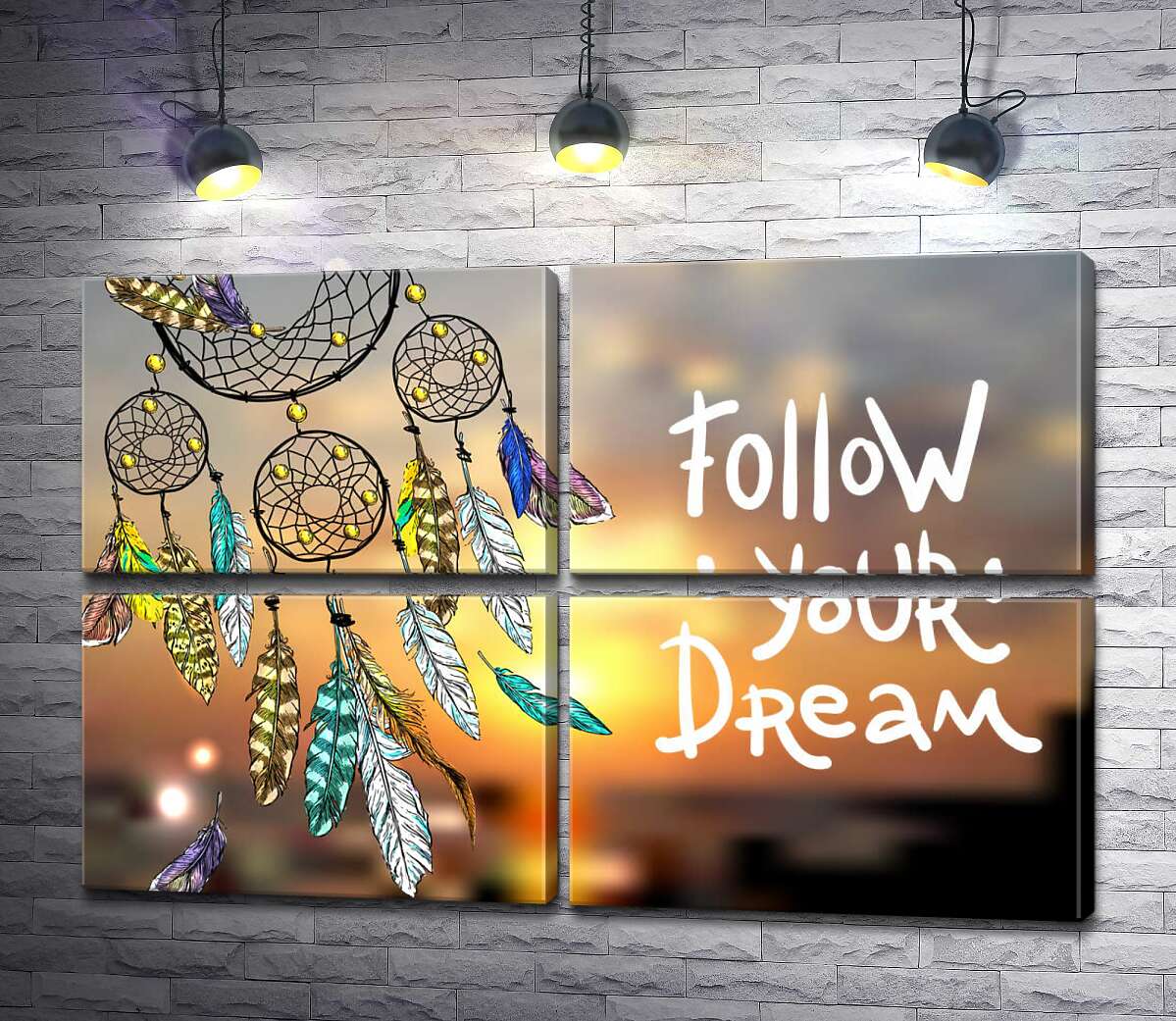 модульна картина Індіанський ловець снів поряд з фразою "follow your dream" (Модуль №25)