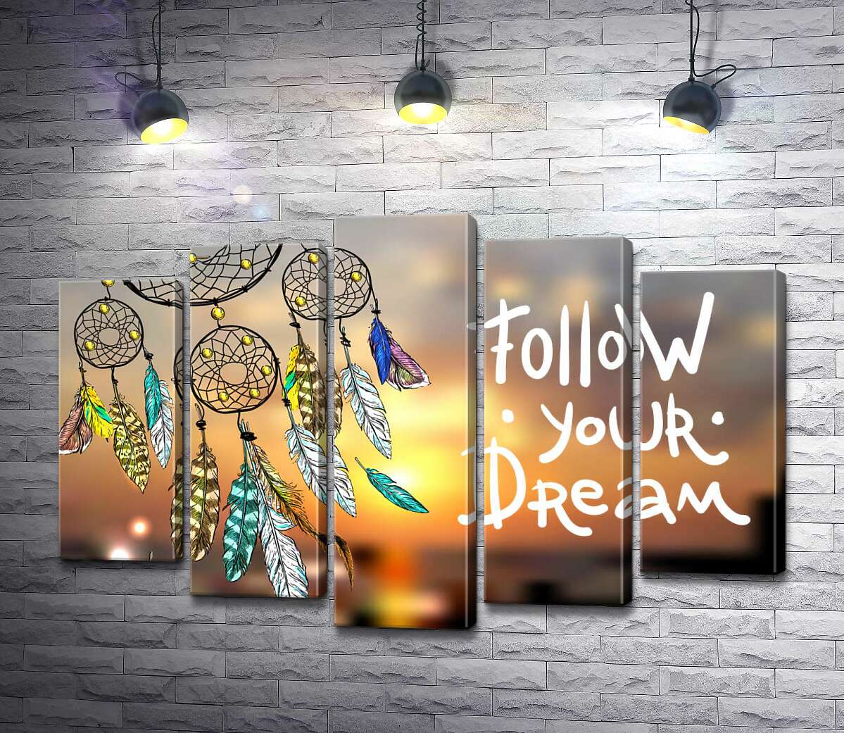 модульна картина Індіанський ловець снів поряд з фразою "follow your dream" (Модуль №4)