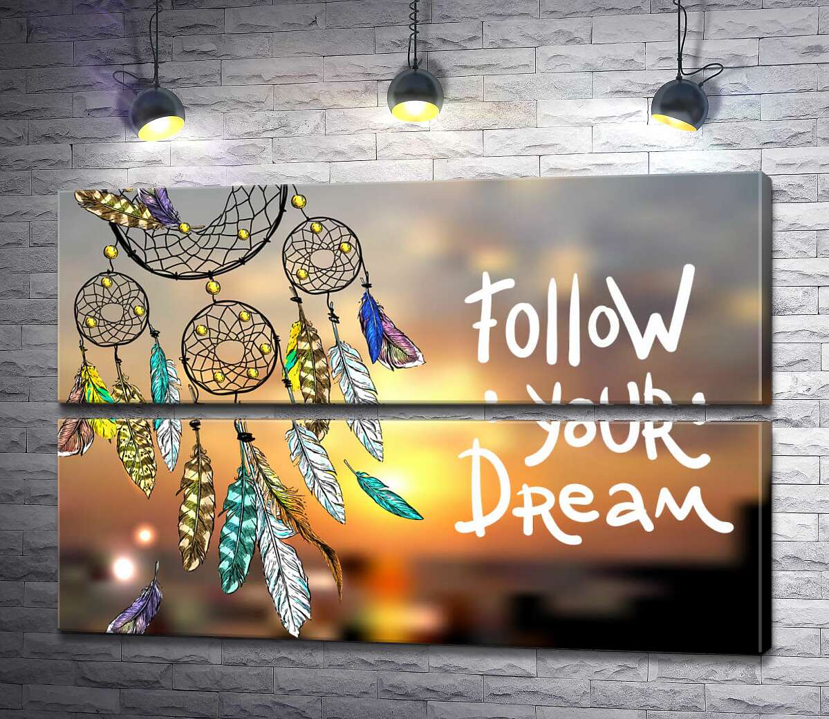модульна картина Індіанський ловець снів поряд з фразою "follow your dream" (Модуль №7)