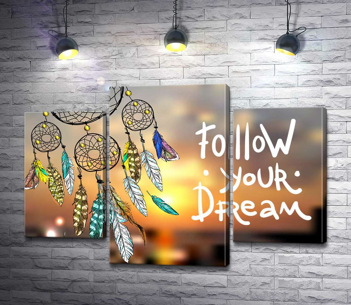 модульна картина Індіанський ловець снів поряд з фразою "follow your dream" (Модуль №10)