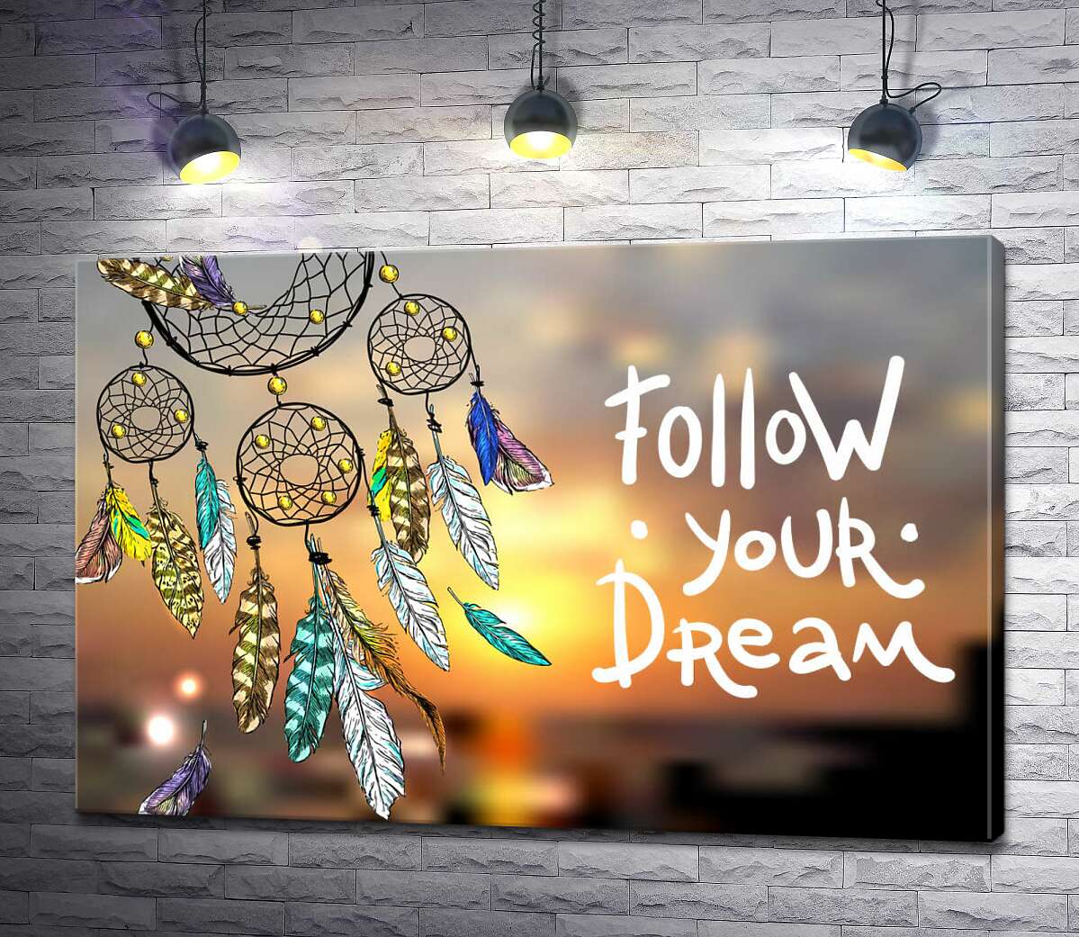 картина Индейский ловец снов рядом с фразой "follow your dream"