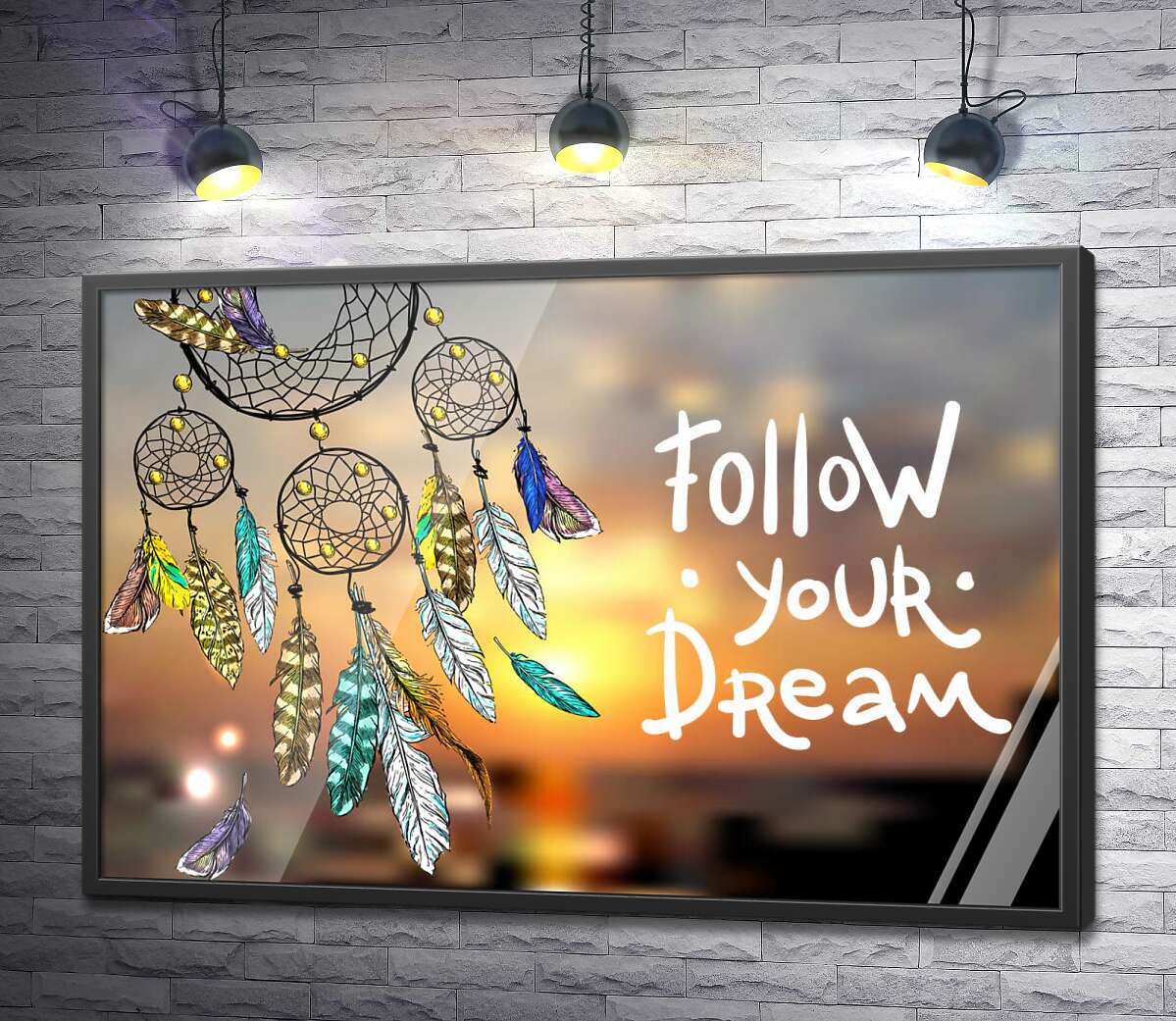 постер Індіанський ловець снів поряд з фразою "follow your dream"