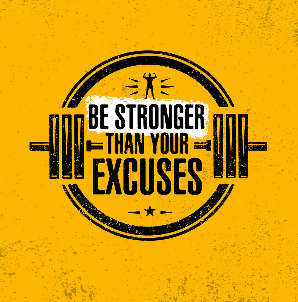 картина-постер Силуэт гантели между надписью "be stronger than your excuses"