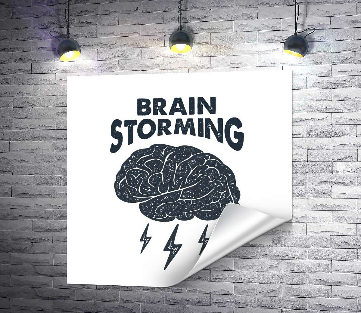 друк Мозок видає блискавичні ідеї поряд з фразою "brain storming"