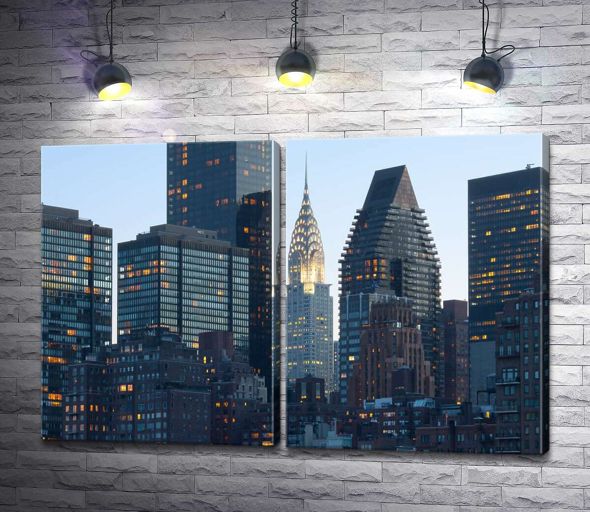 модульна картина Скляні хмарочоси освітлюють вечірній Нью-Йорк